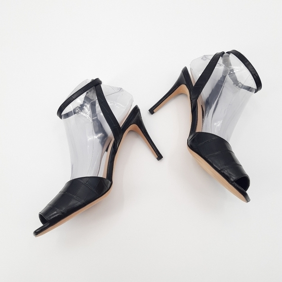 Via Spiga | Tatienne Embossed High-Heel Sandals in Black Croc - Picture 9 of 12